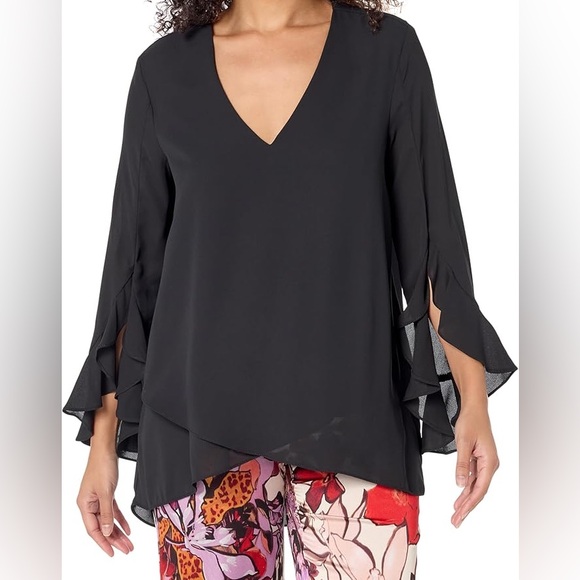 Karen Kane Bracelet Ruffle Sleeve Crossover Top & Faux Suede Moto Pants SZ M/L - Picture 6 of 16